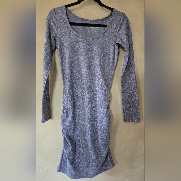 Aritzia Tna | Long Sleeve Ruched Grey Chill Malibu Longsleeve Dress, Size S - Picture 2 of 8